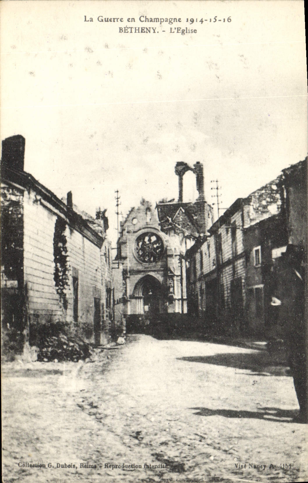 Bétheny - L'Église — Ruines après la guerre 1914-16 — Visé Nancy A. 4151