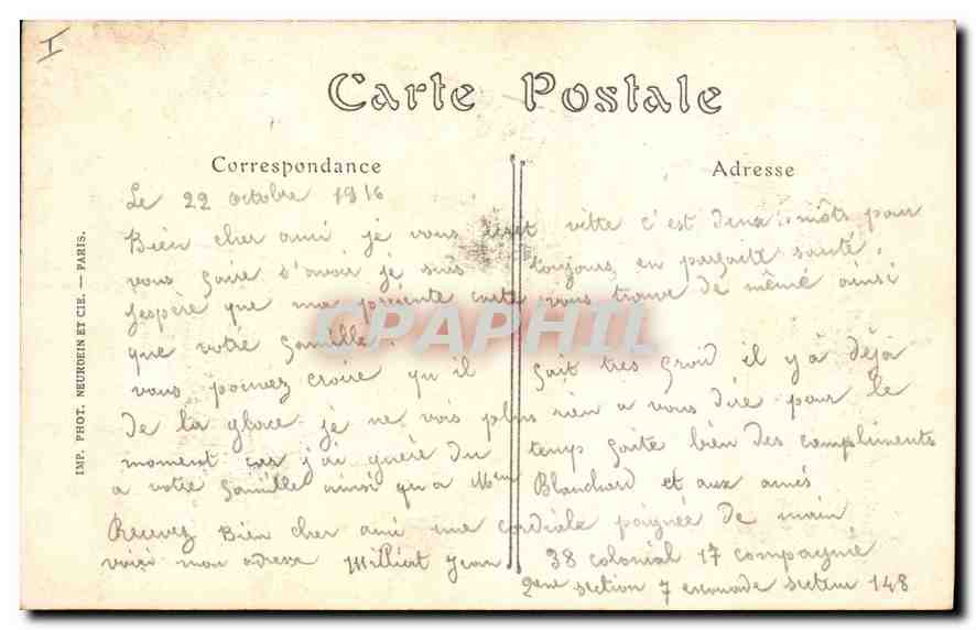 Tour de la Cathédrale de Soissons — bombardement du 15 juin 1915 — Visé Paris — Verso