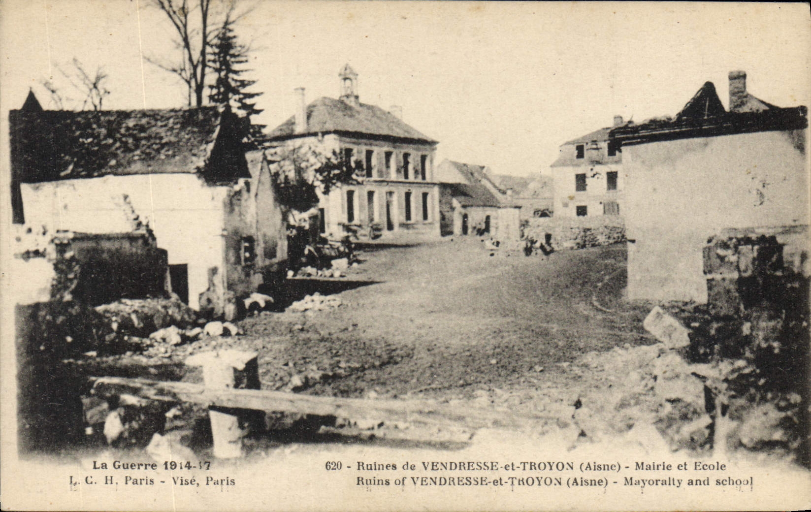 Ruins of VENDRESSE-et-TROYON (Aisne) — Town Hall and School — J. C. H. Paris, no. 620
