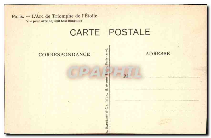CPA Paris L'Arc de Triomphe de l'Etoile  — Rückseite