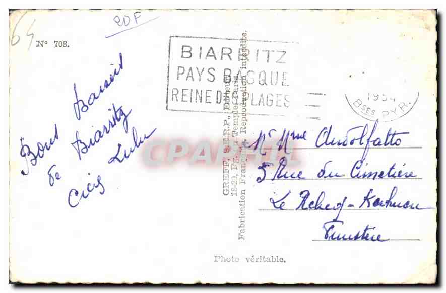 CPA Souvenir de Biarritz  — Rückseite