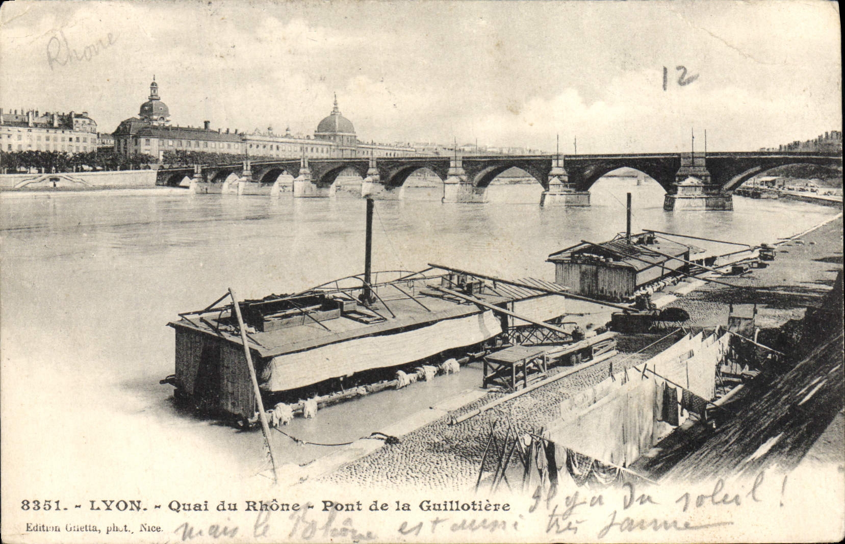 Quai du Rhône - Pont de la Guillotière — Lyon — Édition Giuetta, ph.t. Nice, n° 8351