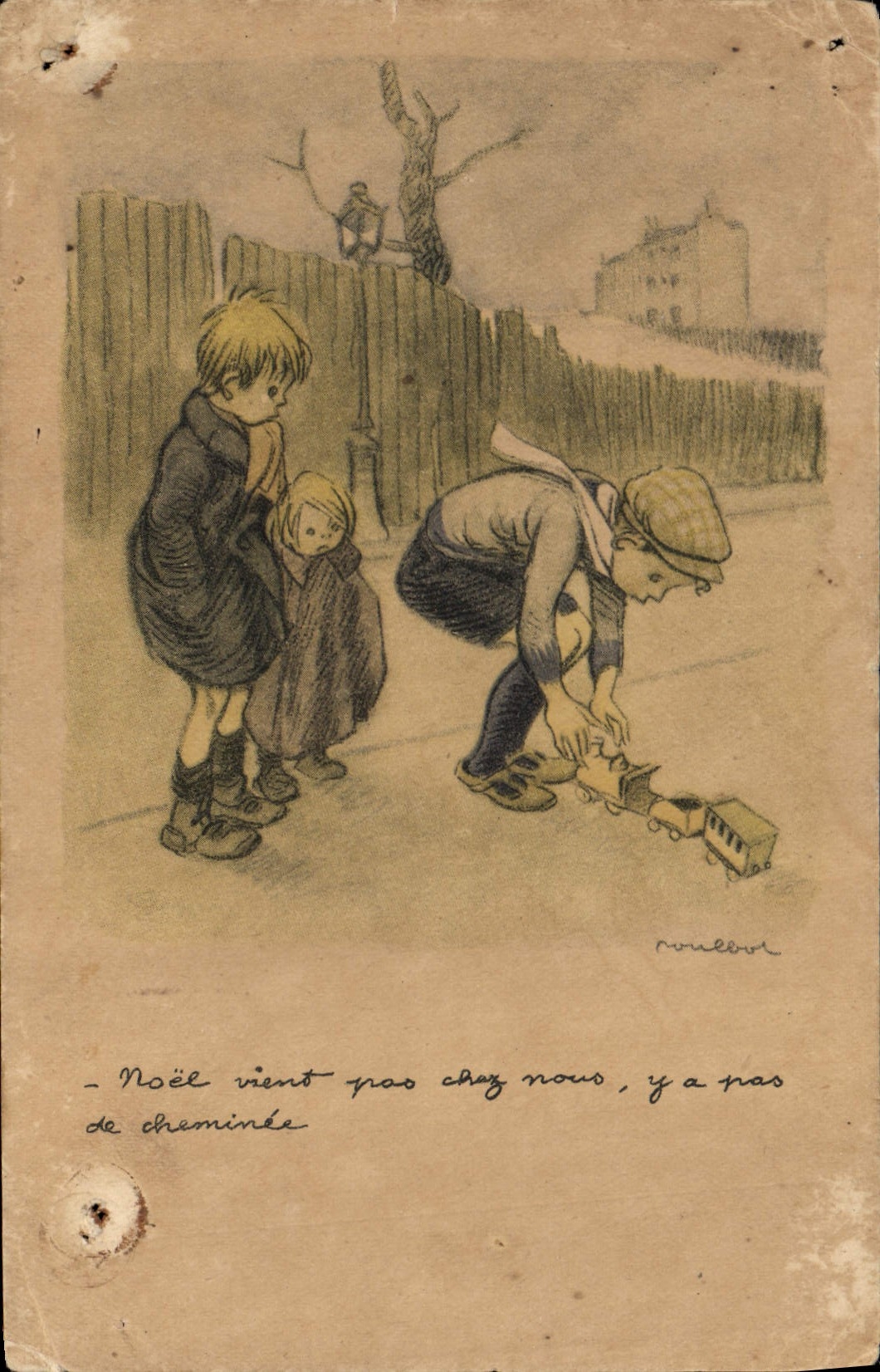 CPA Illustrateur Poulbot Enfants Train