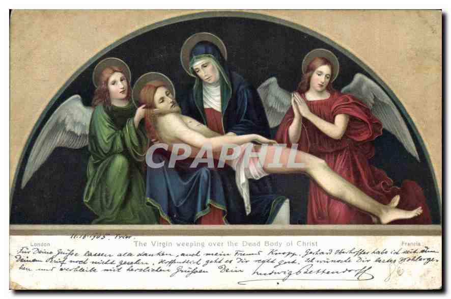 La Vierge pleurant sur le corps mort de Christ — gravure — London 1908