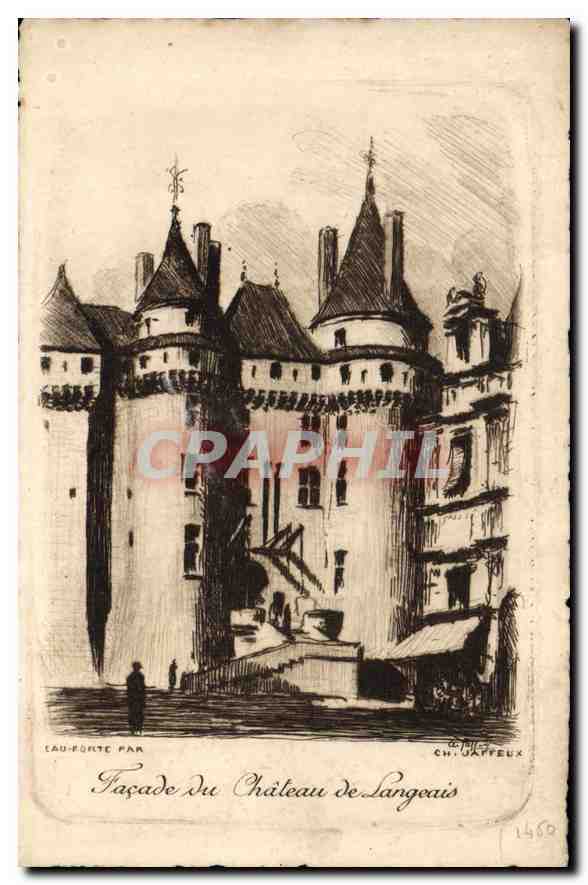 Façade du Château de Langeais — dessin à l'encre — CH. JAFFEUX, n°1460