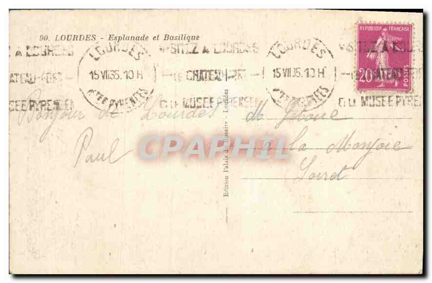 CPA Palais de Rosaire  — Verso