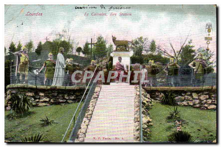 CPA Lourdes Le Calvaire 1ere Station 