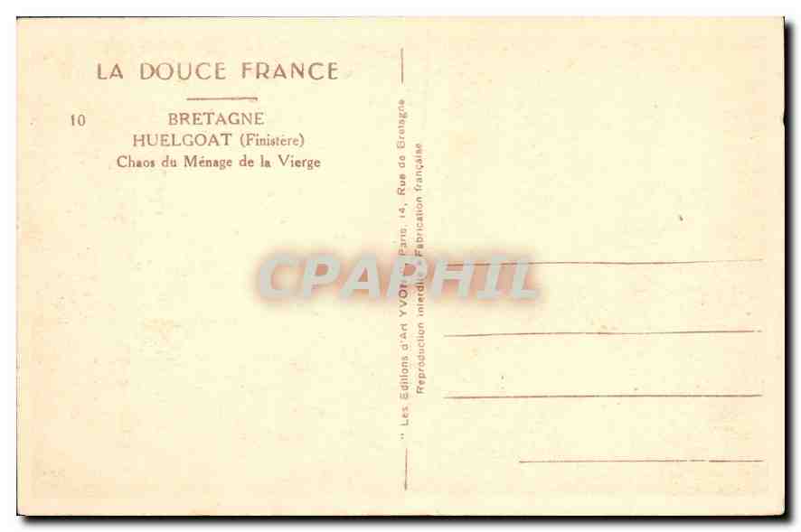 CPA Bretagne Huelgoat Finistere Chaos du Menage de la Vierge  — Rückseite