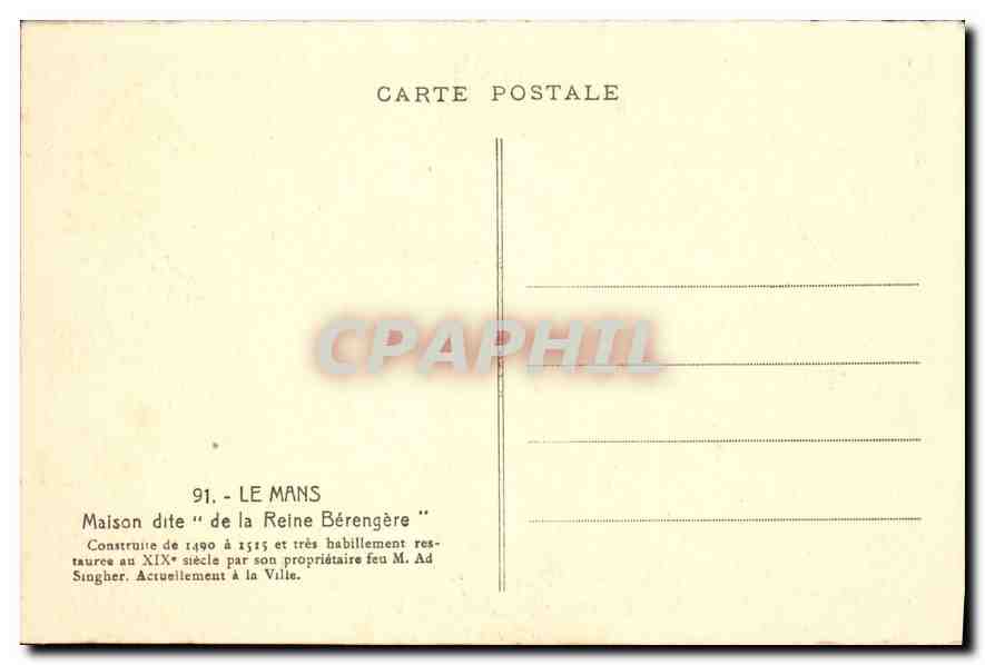 CPA Le Mans Maison dite de la Reine Berengere  — Verso