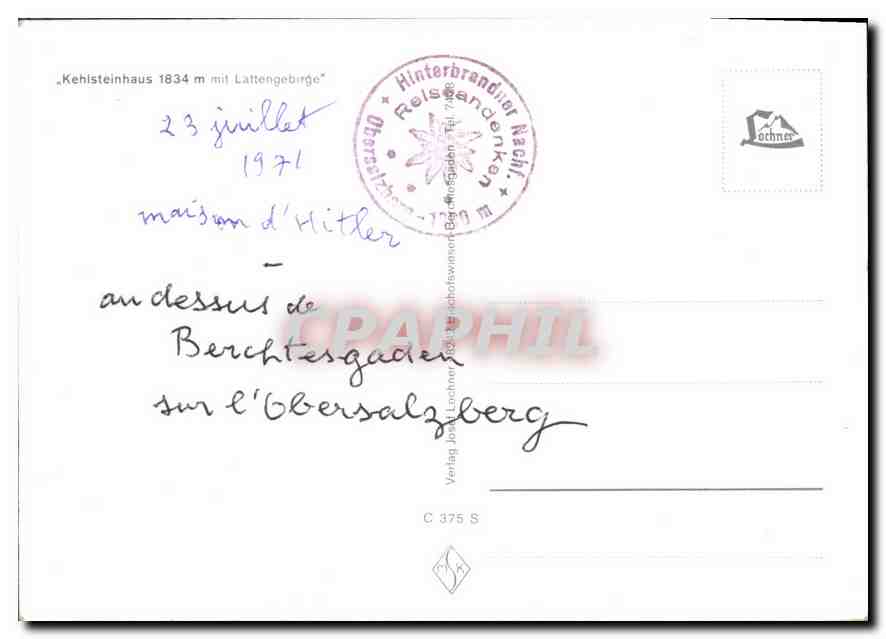 CPA Kehisteinhaus m mit Lattengebirge  — Rückseite