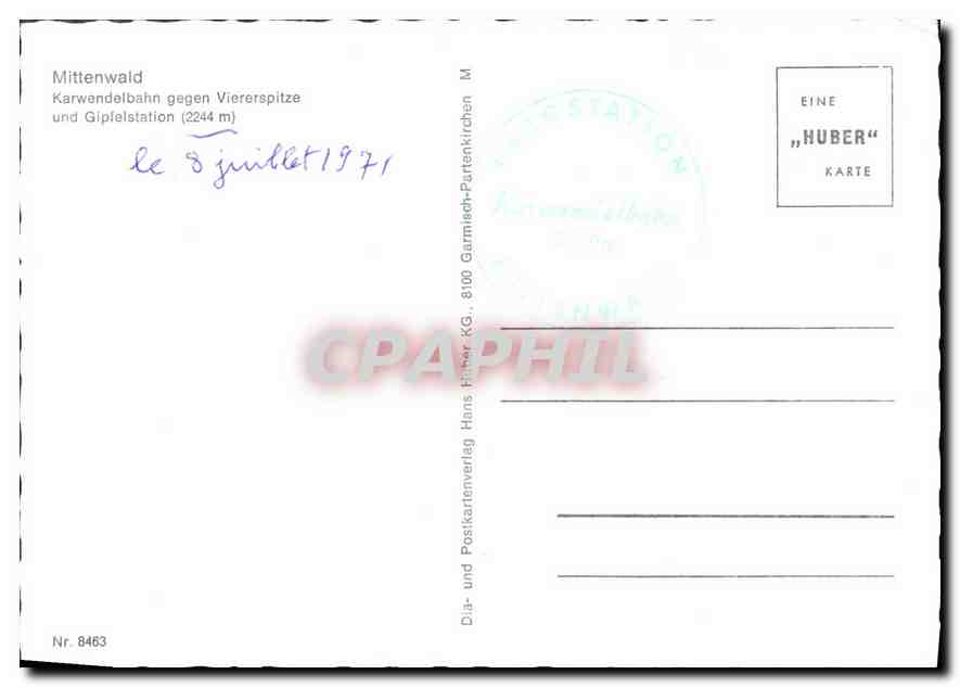CPA Mittenwald Karwendelbahn gegen Viererspitze und Gipfelstation  — Verso