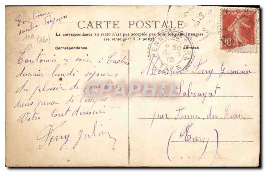Artillerie — Pour le premier Coup : Feu — Éditeur Raynaud, Bazar du Bail, Castres (Tarn) — Rückseite