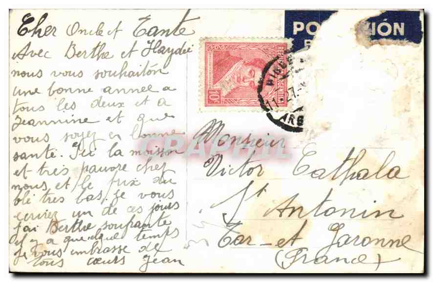 Pigue. Monumento a C. Cabanettes y Avenida E. Casey — CPAPHIL 180 — Reverso