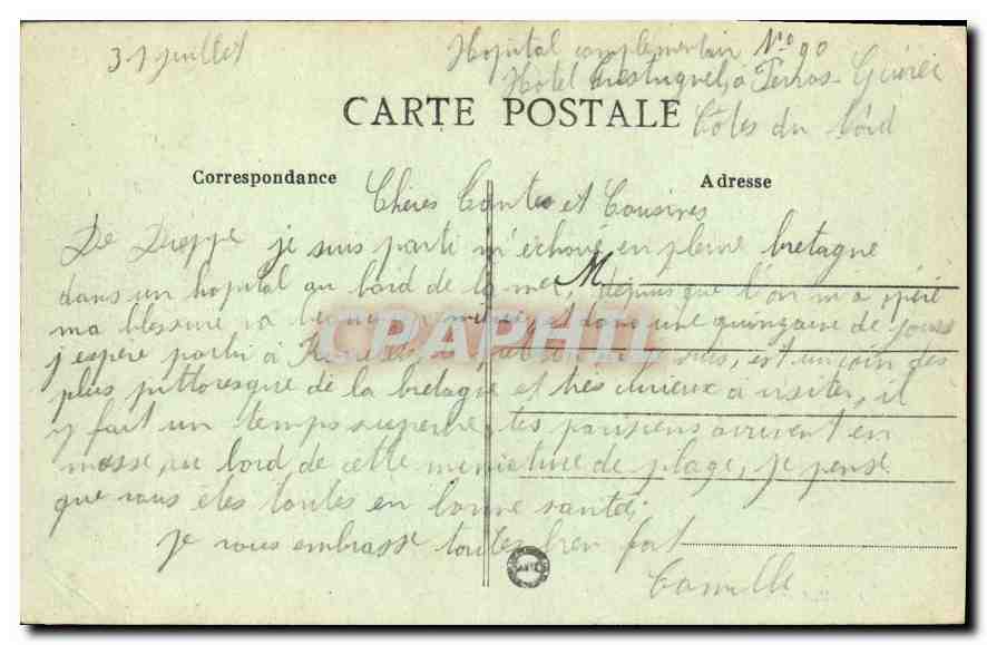 TRESTAOU en PERROS-GUIREC - Le Grand Hôtel et la Plage — Col. E. Blévennec — Rückseite
