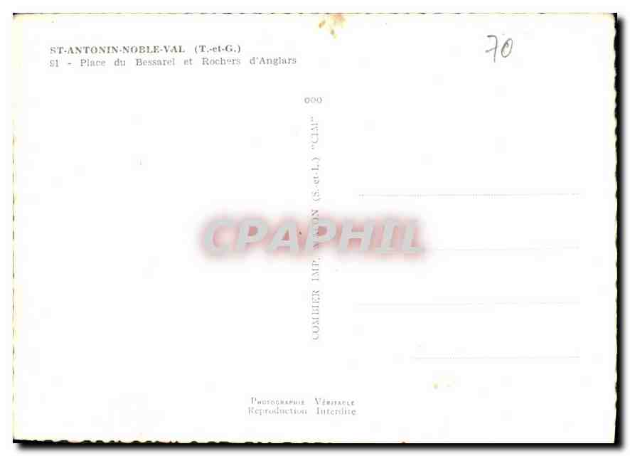 CPA St Antonin Noble Val T et G St Place du Bessarel et Rochers d'Anglars  — Rückseite