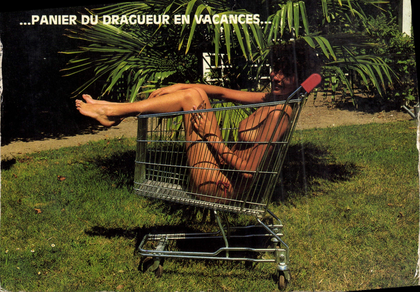 Femme dans un chariot d'épicerie — Panier du Dragueur en Vacances — CPA PHIL n° 618 PP
