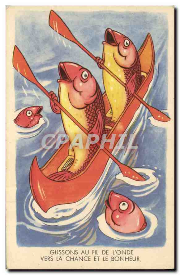 CPA Glissons au Fil de L'Onde vers la Chance et le Bonheur Poissons Aviron