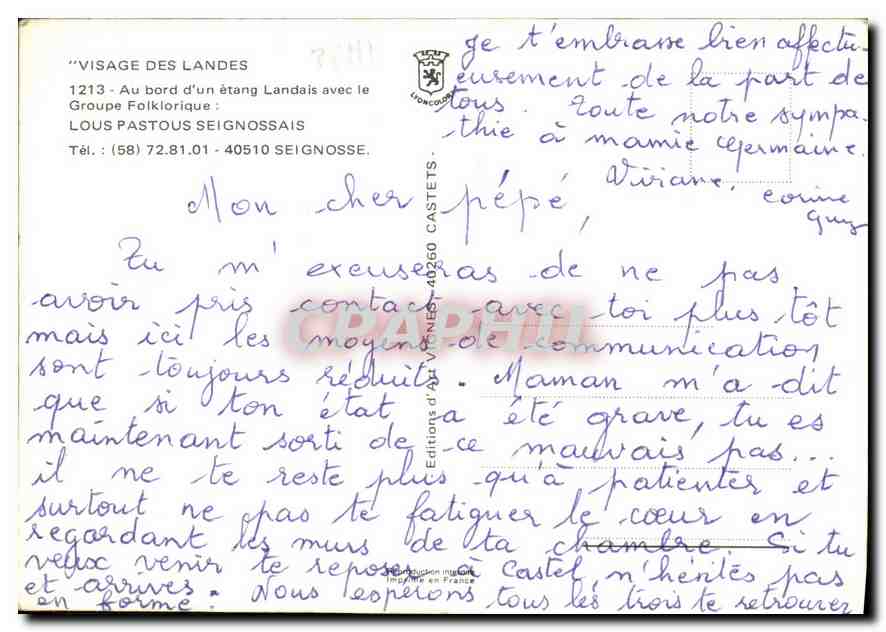CPA Visage des Landes Au Bord d'un Etang Landais avec le Groupe Folklorique Folklore — Rückseite