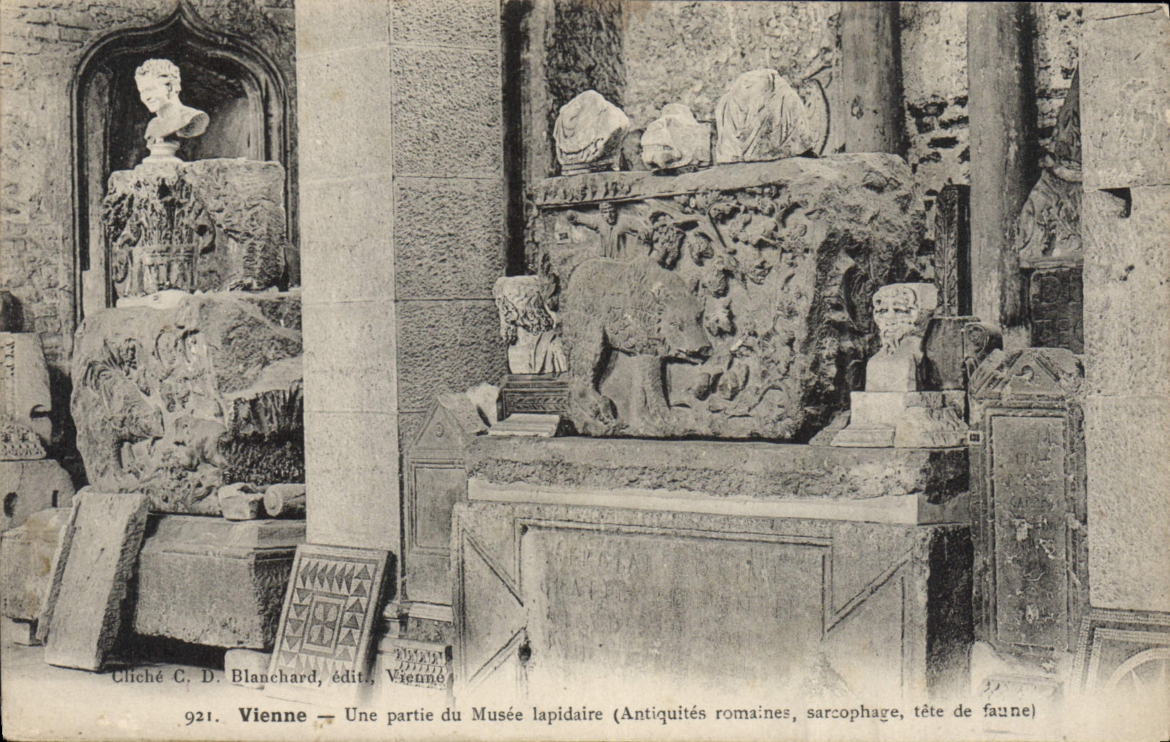 CPA Vienne Une Partie du Musee Lapidaire Antiquites Romalnes Sarcophage tete de faunel 