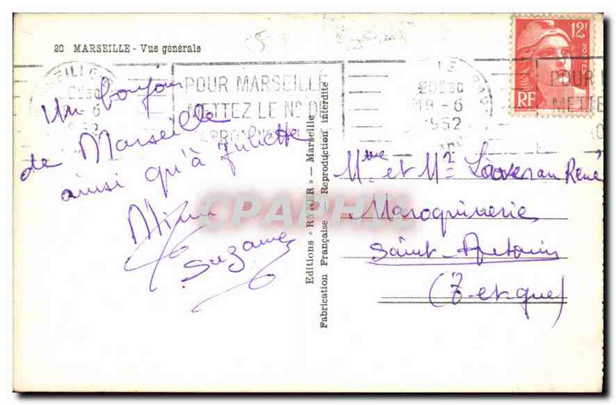 CPA Marseille vue Generale  — Rückseite