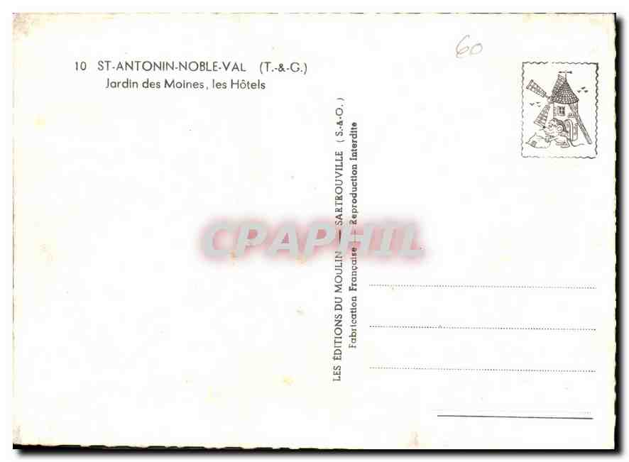 CPA St Antonin Noble Val T et G Jardin des Moines les Hotels  — Rückseite