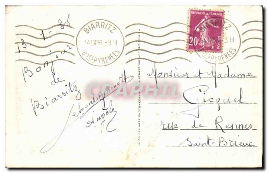 CPA Biarritz Eglise Ste Eugenie et Hotel d'Angleterre  — Verso