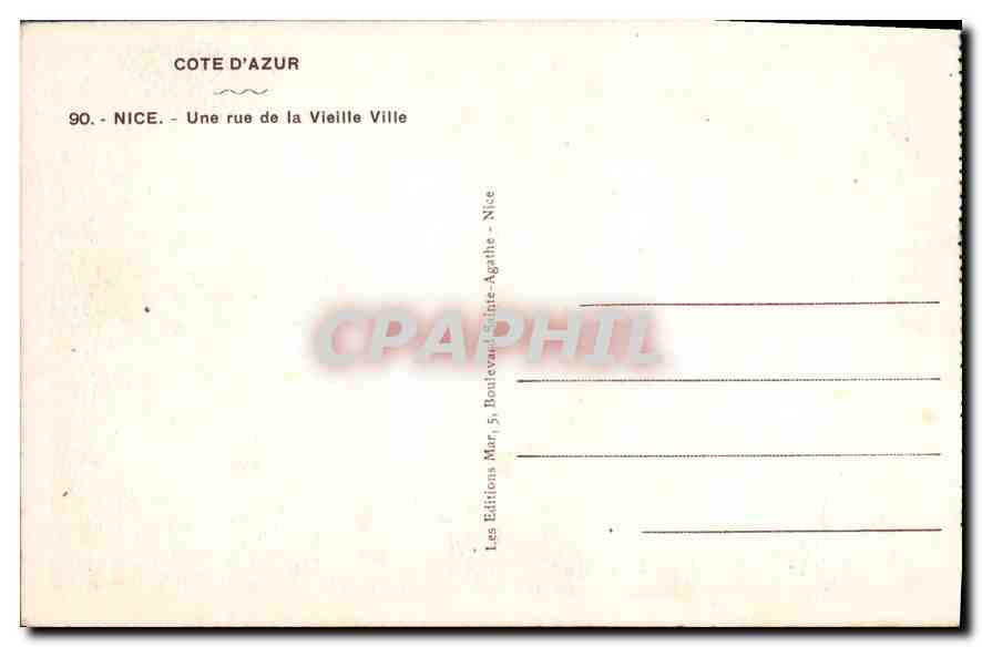 CPA Cote d'Azur Nice Une rue de la Vieille Ville  — Verso