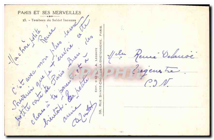 CPA Paris et ses Merveilles Tombeau du Soldat Inconnu  — Rückseite