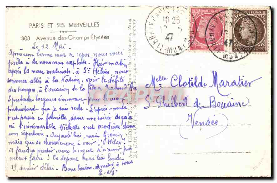 CPA Paris et ses Merveilles Avenue des Champs Elysees  — Rückseite
