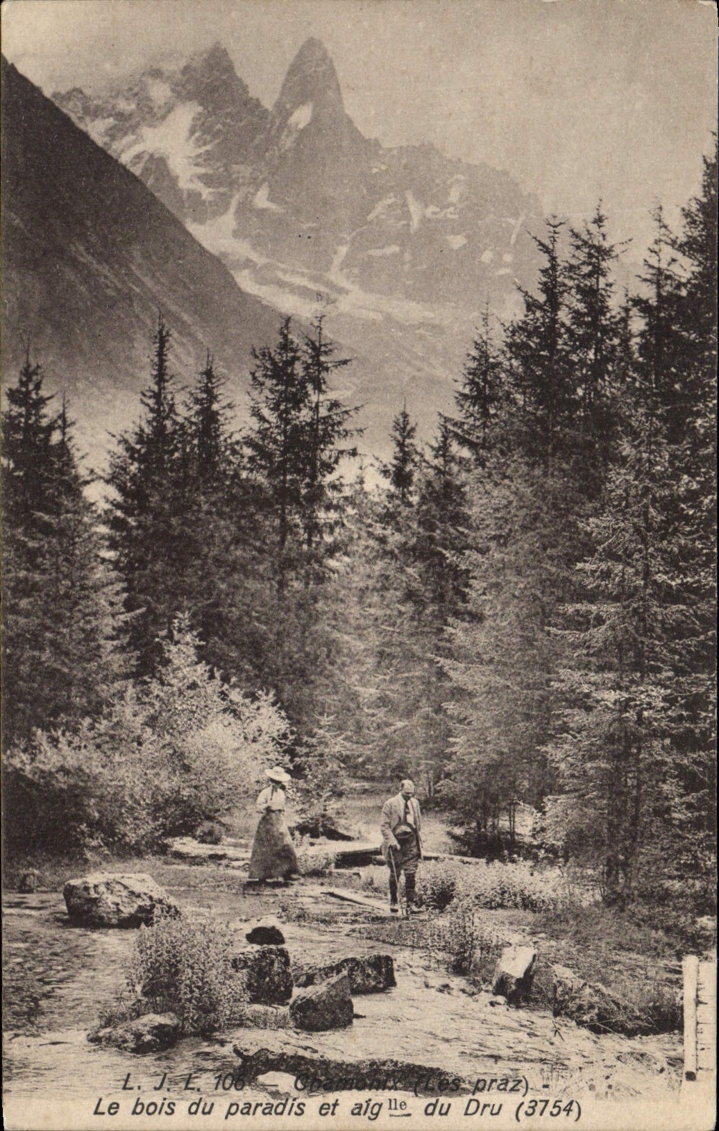 CPA Chamonix Les praz Le bois du paradis et aig du Dru 