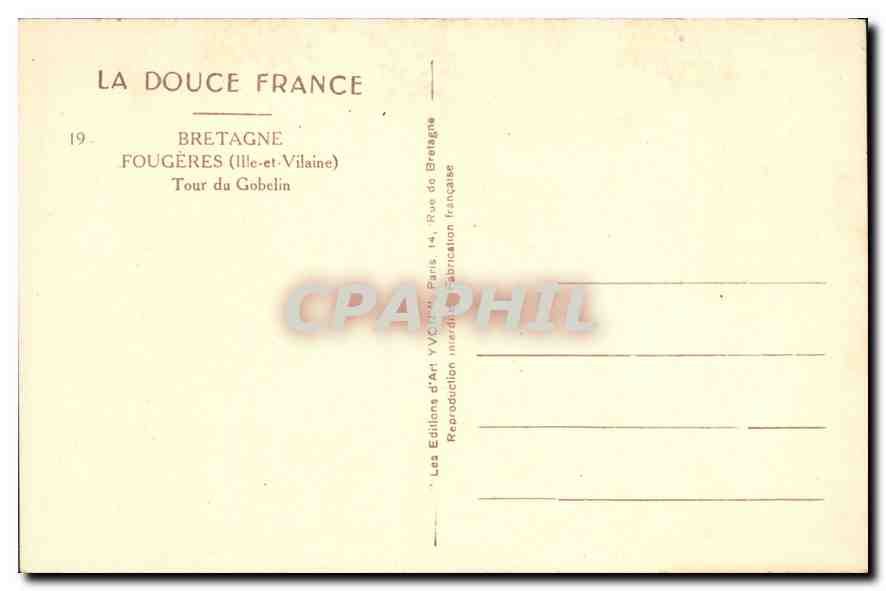 CPA Bretagne Fougeres lile et Vilaine Tour du Gobelaine  — Rückseite
