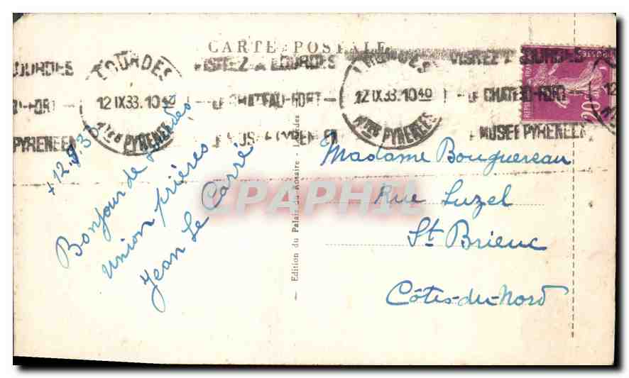 CPA Lourdes La Grotte  — Verso