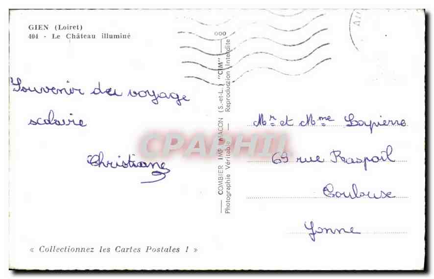 CPA Gien Loiret Le Chateau illumine  — Rückseite