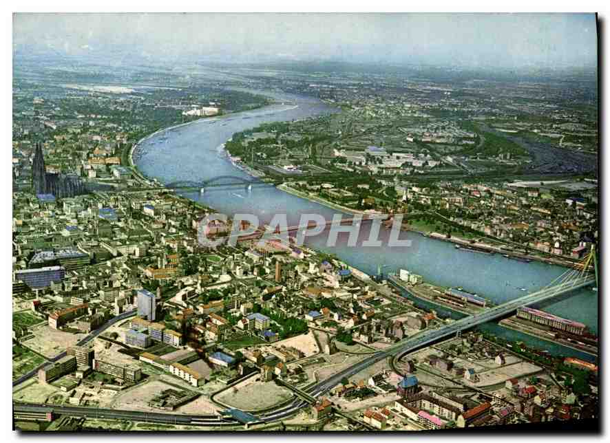 CPA Koln am Rhein Stadtblick mit Rheinlauf und Dom 