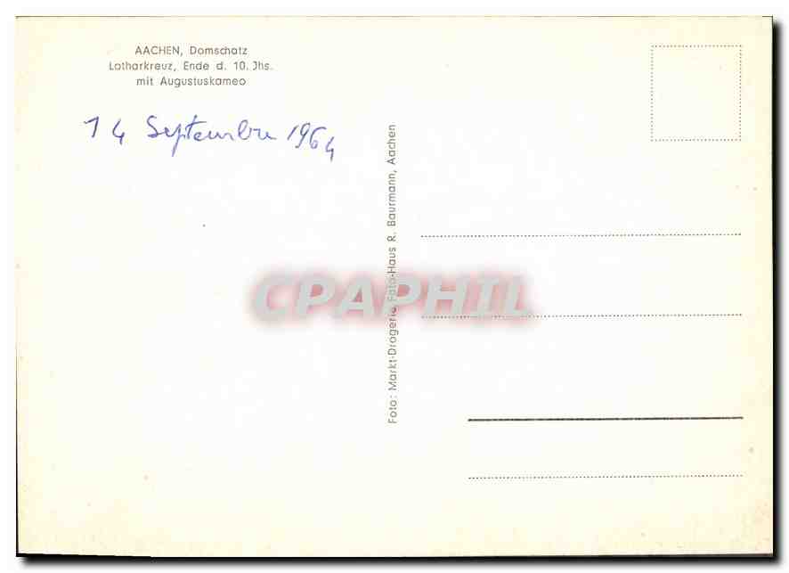 CPA Aachen Domschatz Latharkreuz Ende d 10 Jhs mit Augustuskameo  — Rückseite