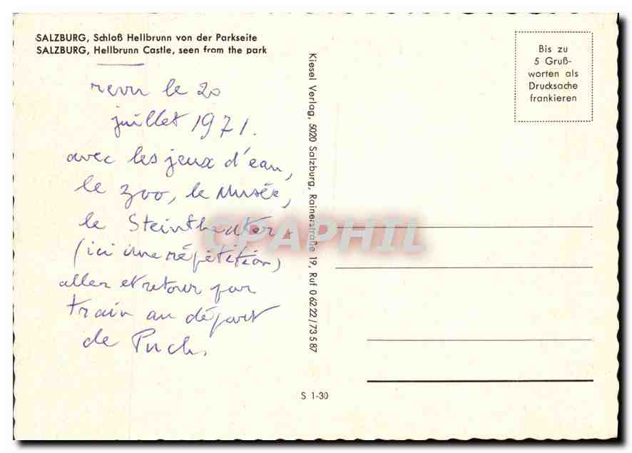 CPA Salzburg Schlob Hellbrun von der Parkseite  — Rückseite