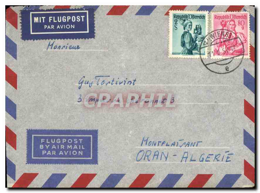 Lettre Autriche 1957 pour Montplaisant Oran Algerie 