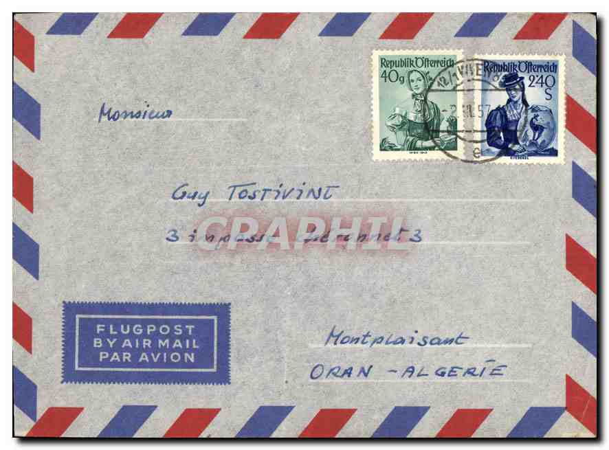 Lettre Autriche 1957 pour Montplaisant Oran Algerie 