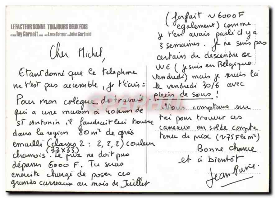 CPA Le Facteur Sonne Toujours Deux Fois  — Back