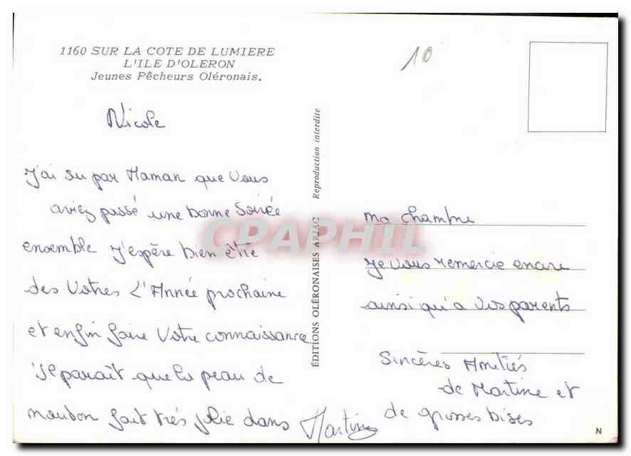 CPA Sur la Cote de Lumiere L'Ile d'Oleron Jeunes Pecheurs Oleronais  — Rückseite
