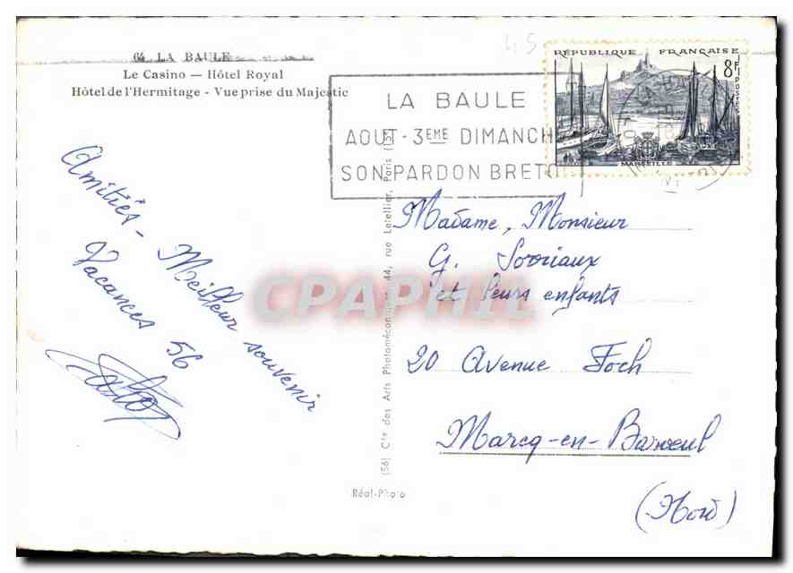 CPA La Baule Le Casino Hotel Royal Hotel de l'Hermitage Vue prise du Majestic  — Rückseite