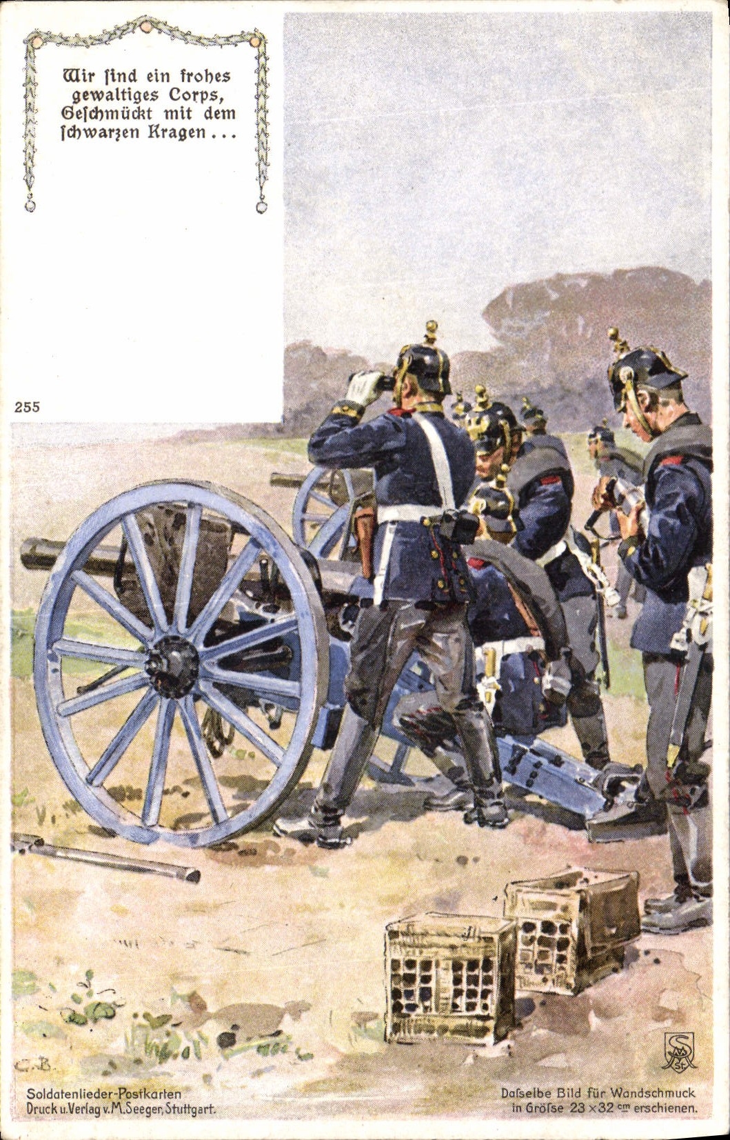 Soldaten in Blauem Uniform — mit Kanone — Verlag M. Seeger, Stuttgart, Nr. 255