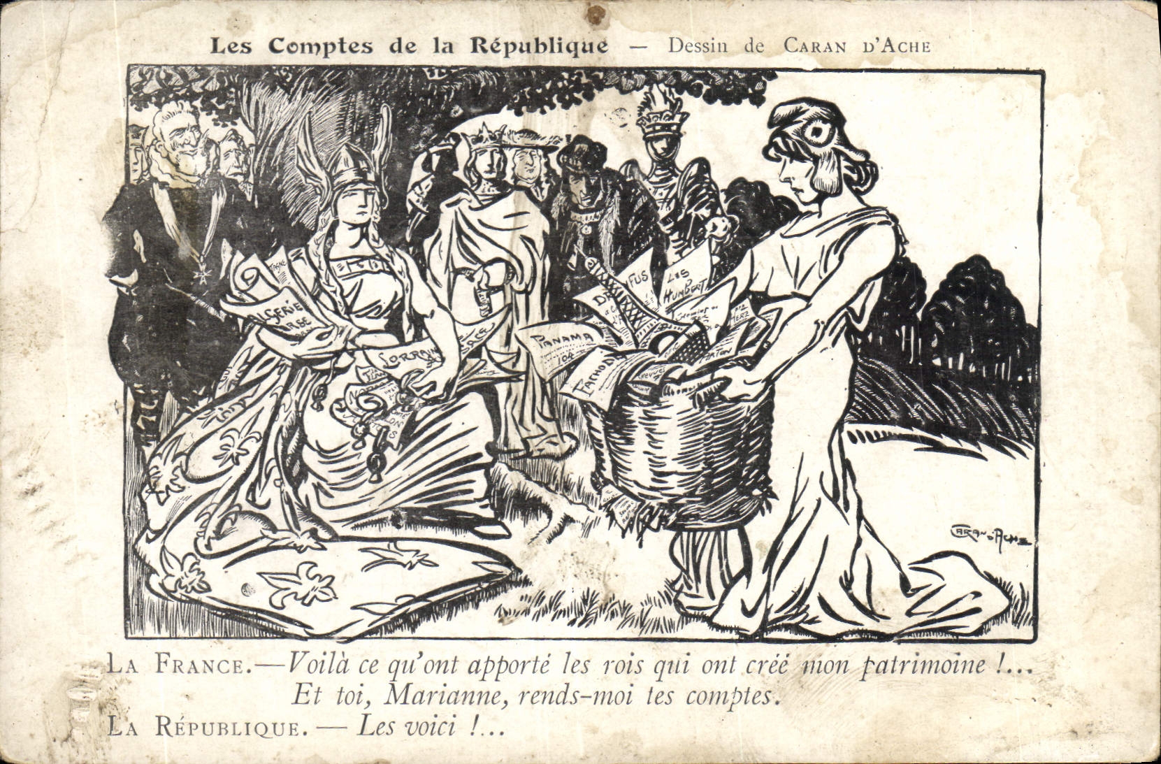 CPA Les Comptes de la Republique Dessin de Caran d'Ache 