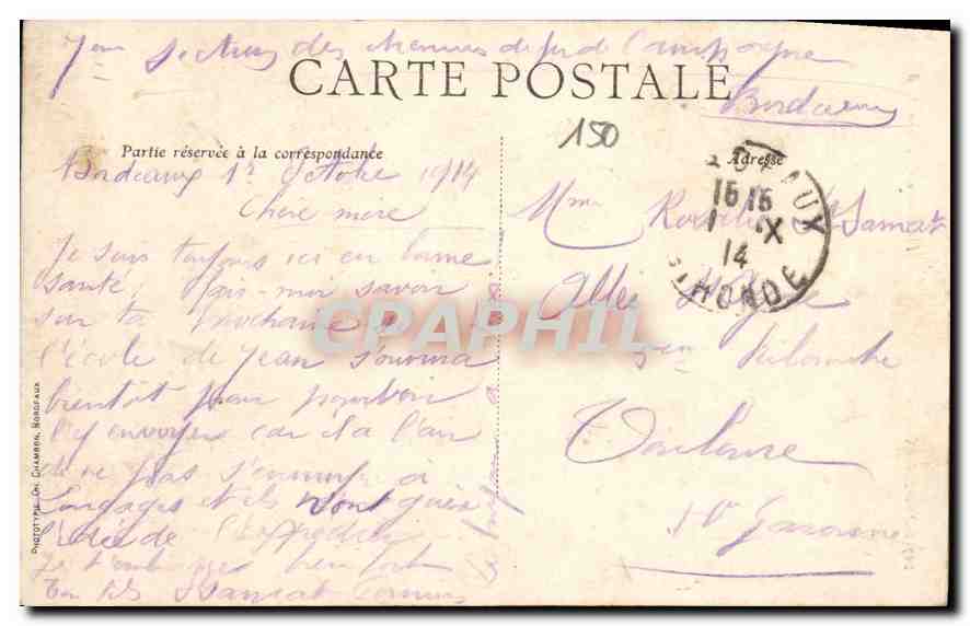 CPA Bordeaux La Grosse Cloche  — Verso