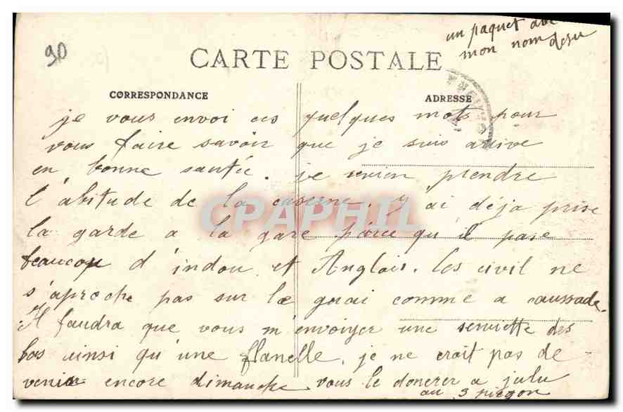 Cavaliers anglais dans un Cantonnement en France — Croquis de Guerre 1914, n°75 — Rückseite