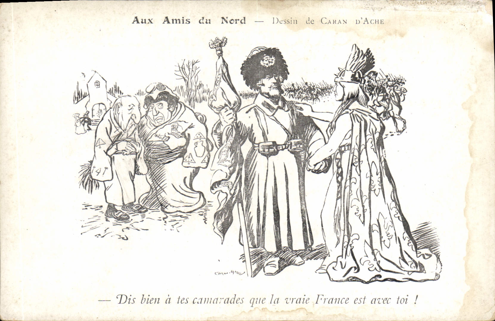 CPA Aux Amis du Nord Dessin de Caran d'Ache 