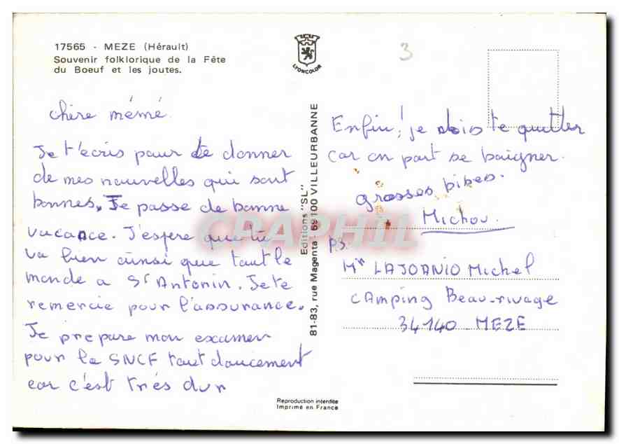 CPA Souvenir Folklorique de Meze Herault  — Rückseite