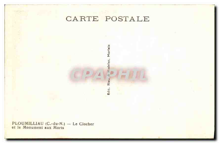 CPA Ploumilliau C du N Le Clocher et le Monument aux Morts  — Rückseite