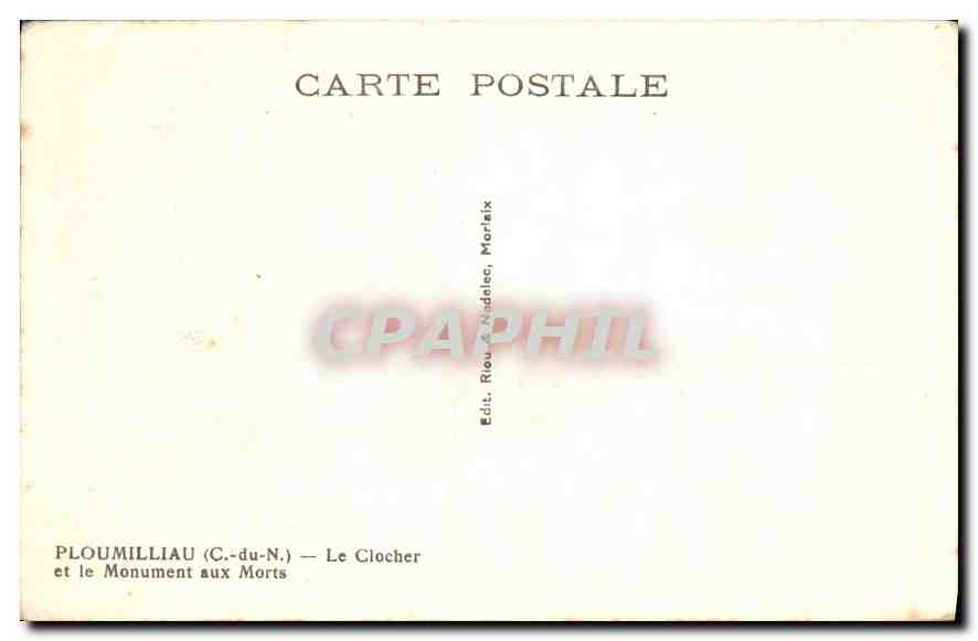 CPA Ploumilliau C du N Le Clocher et le Monument aux Morts  — Rückseite