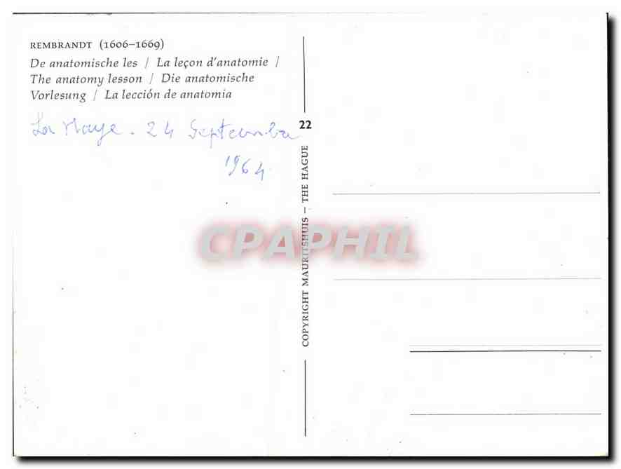 CPA Rembrandt 1606 1669 De anatomische les La lecon d'anatomie  — Verso